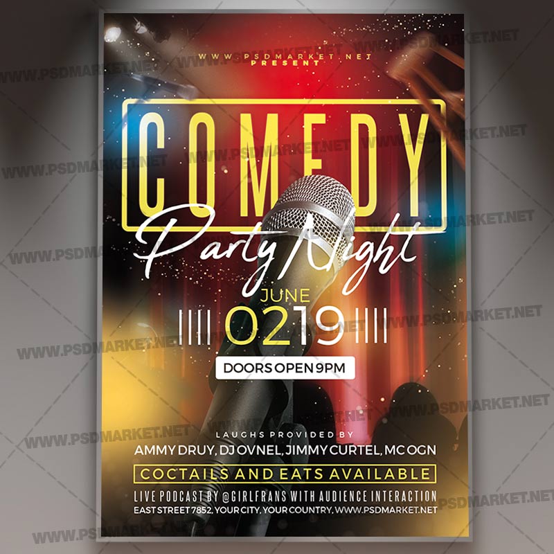 comedy_party_night_flyer_psd_psdmarket_1.jpg Download Comedy Party Night Flyer - PSD Template