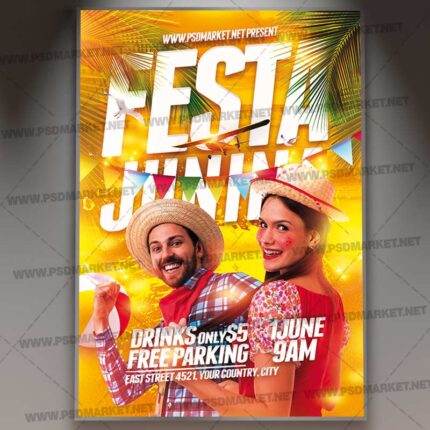 Free PSD  Festas juninas horizontal banner template in paper cut-out style