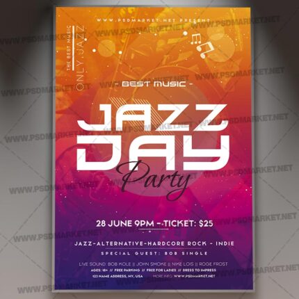 Download Jazz Day Party Flyer - PSD Template