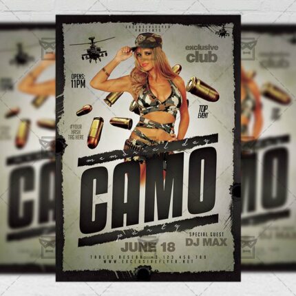 Download Memorial Day Camo Party PSD Flyer Template Now