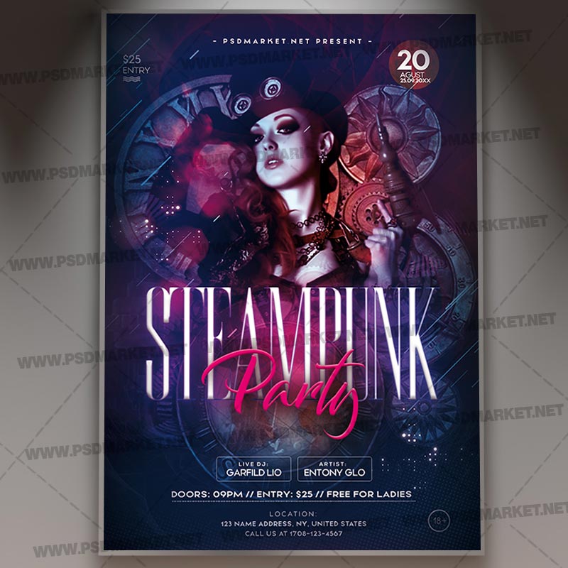steampunk_party_flyer_psd_psdmarket_1.jpg Download Steampunk Party Flyer - PSD Template
