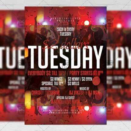Download Two Dollars TuesdayPSD Flyer Template Now