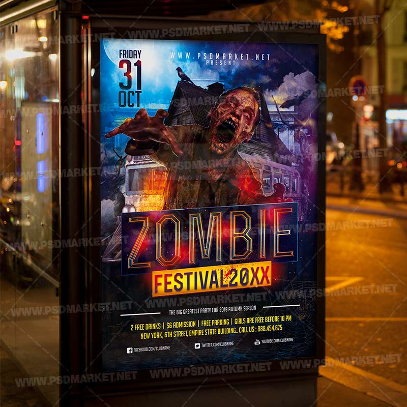 zombie_festival_flyer_psd_psdmarket_3.jpg Download Zombie Festival Flyer - PSD Template-3