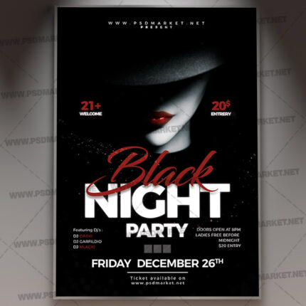 Download Black Night Party Event Flyer - PSD Template