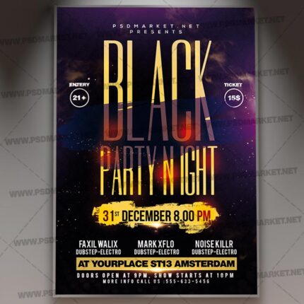 Download Black Party Night Event Flyer - PSD Template