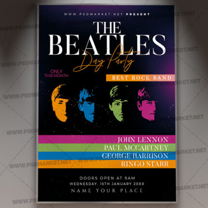 Download Beatles Day Party Flyer - PSD Template