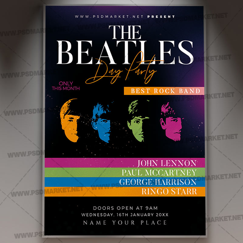 beatles_day_party_flyer_psd_psdmarket_1.jpg Download Beatles Day Party Flyer - PSD Template