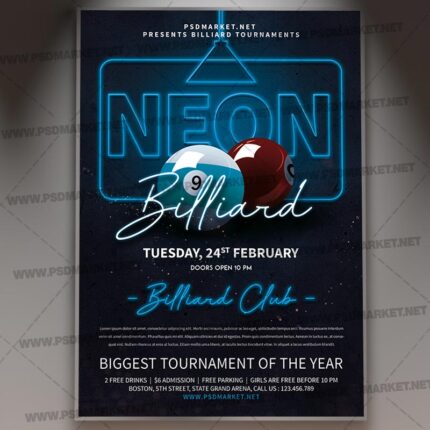 Download Neon Billiard Flyer - PSD Template