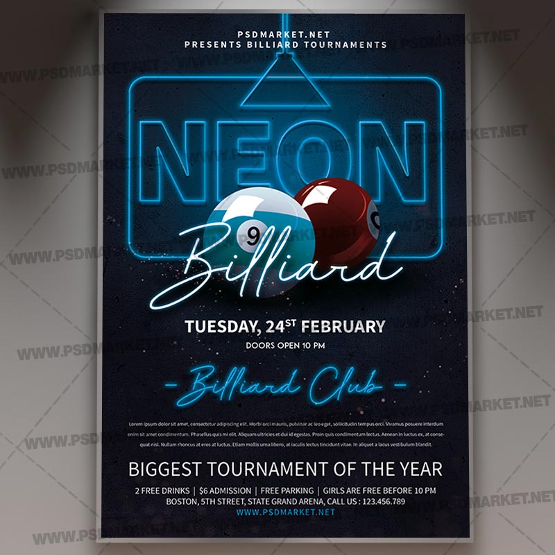 neon_billiard_night_flyer_psd_psdmarket_1.jpg Download Neon Billiard Flyer - PSD Template