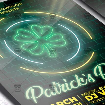 Neon St. Patrick's Party Template - Flyer PSD + Instagram Ready Size