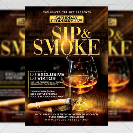 Sip and Smoke Template - Flyer PSD + Instagram Ready Size