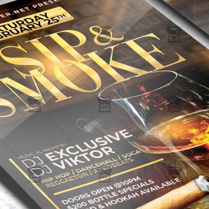 Sip and Smoke Template - Flyer PSD + Instagram Ready Size