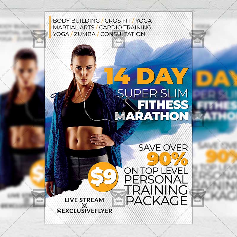 online_fitness_marathon-premium-flyer-template-1.jpg Online Fitness Marathon Template - Flyer PSD + Instagram Ready Size