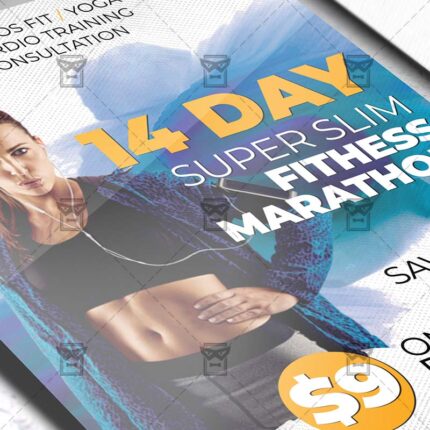 Online Fitness Marathon Template - Flyer PSD + Instagram Ready Size
