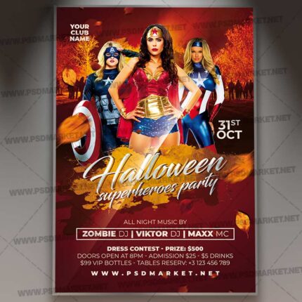 Superheroes Halloween Party Template - Flyer PSD