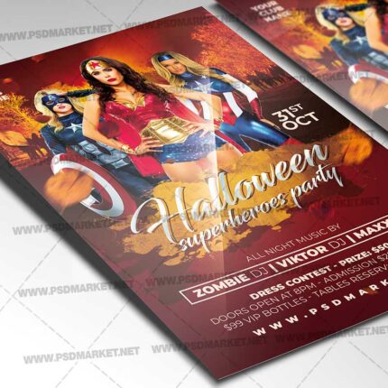 Superheroes Halloween Party Template - Flyer PSD