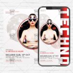 Techno Music Party - Instagram Post and Stories PSD Template