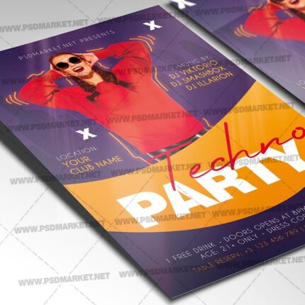Techno Party Night Template - Flyer PSD