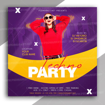 Techno Party Night - Instagram Post and Stories Template