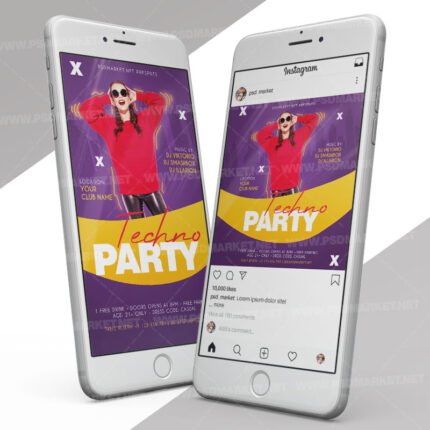 Techno Party Night - Instagram Post and Stories Template