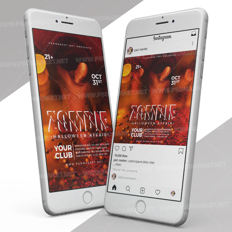 Halloween Zombie - Instagram Post and Stories Template