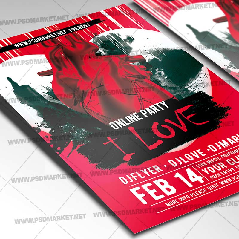 Online Party I Love Template - Flyer PSD - Image 2