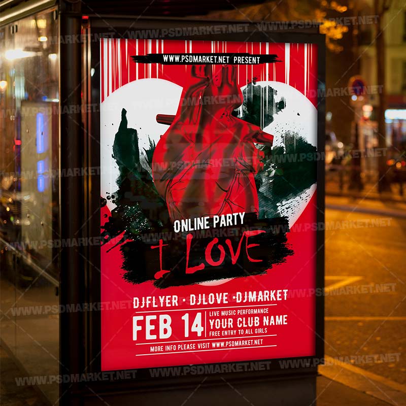 Online Party I Love Template - Flyer PSD - Image 3