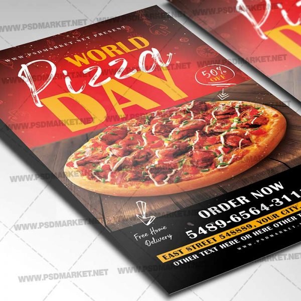 Hot Pizza Card Printable Template Flyer PSD | PSDmarket