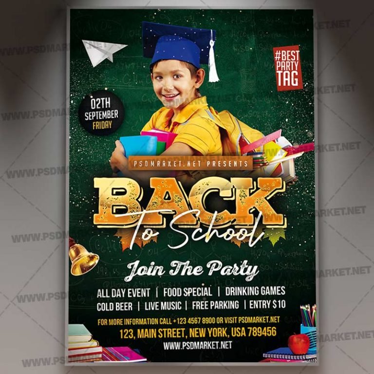 School Bus Party Card Printable PSD Template | PSDmarket