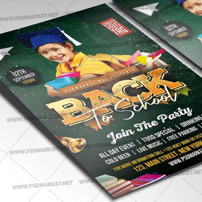 School Bus Party Card Printable PSD Template | PSDmarket