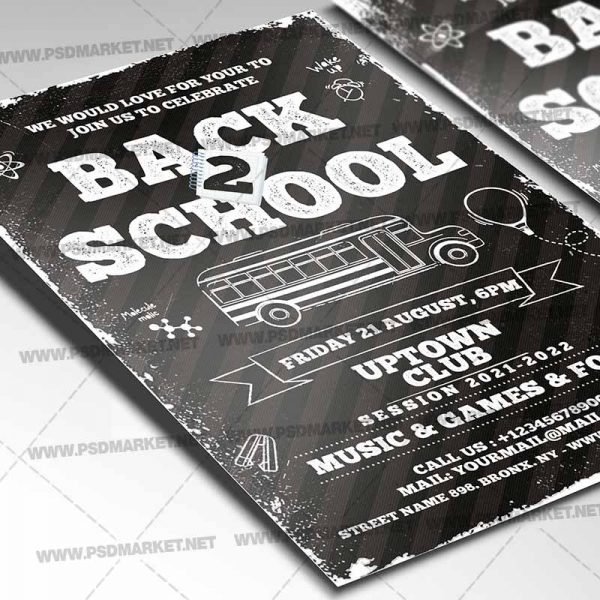 School Bus Party Card Printable PSD Template | PSDmarket