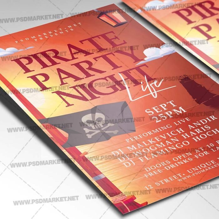Pirate Party Card Printable PSD Template | PSDmarket