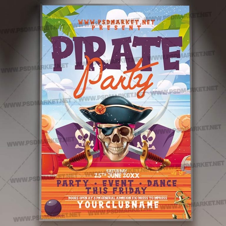 Pirate Party Card Printable PSD Template | PSDmarket