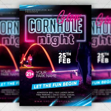 Glow Cornhole Night - Flyer PSD Template | ExclusiveFlyer