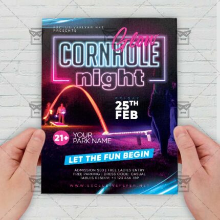 Glow Cornhole Night - Flyer PSD Template | ExclusiveFlyer