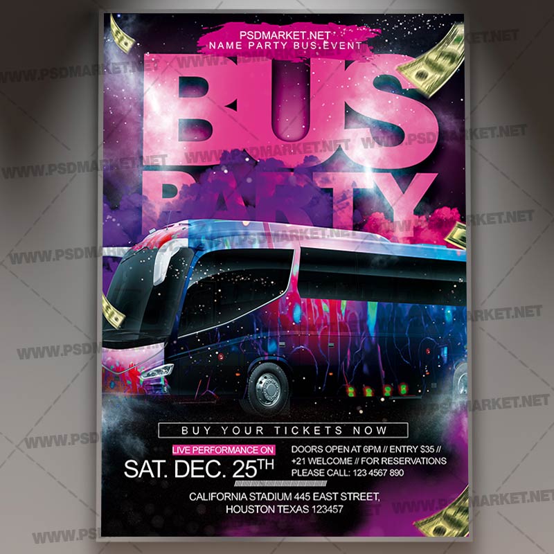 Download Party Bus PSD Template Flyer PSDmarket