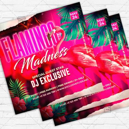 Flamingo Madness - Flyer PSD Template | ExclusiveFlyer