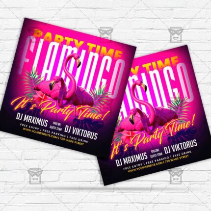 Flamingo Party Time - Flyer PSD Template | ExclusiveFlyer
