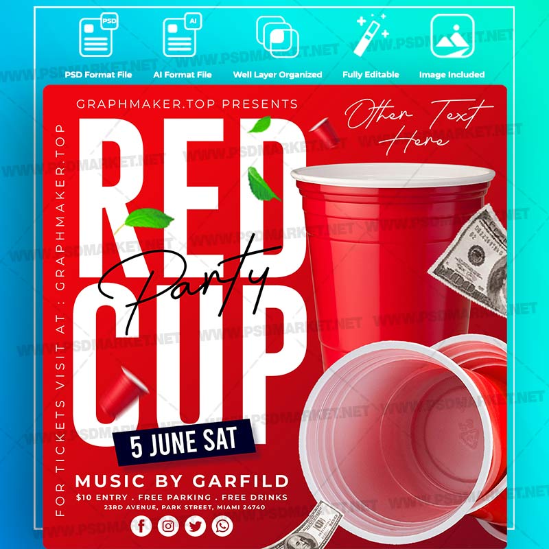 Download Red Cup Party Templates in PSD & Vector | PSDmarket