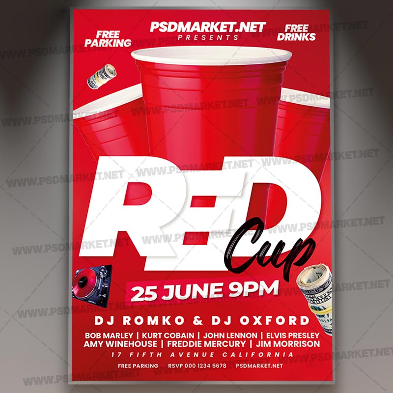 Download Red Cup Night PSD Template Flyer | PSDmarket