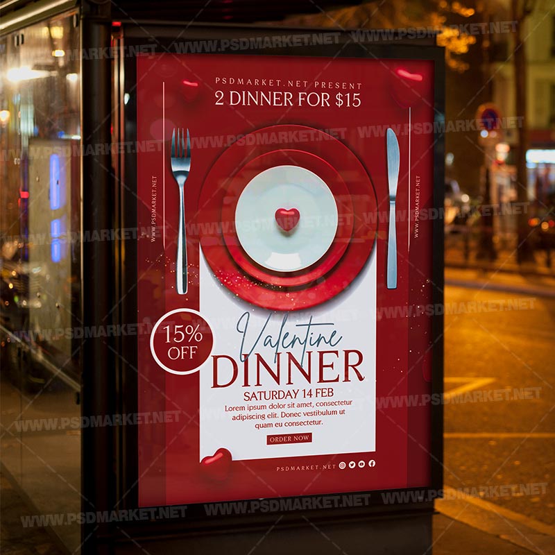 Valentine Dinner Card Printable Template Flyer PSD PSDmarket