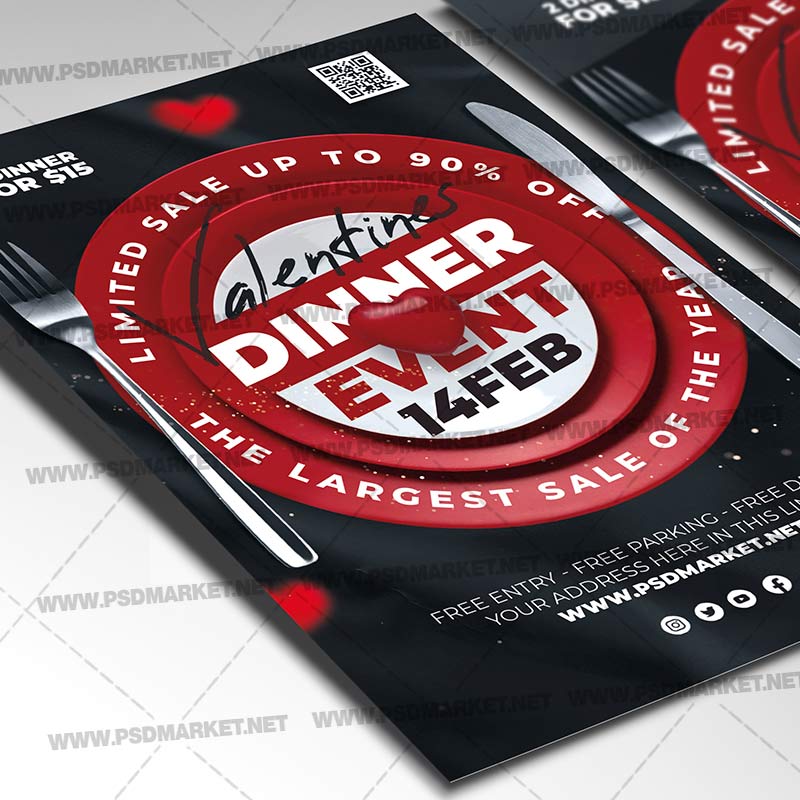 Valentines Dinner Card Printable Template Flyer PSD PSDmarket