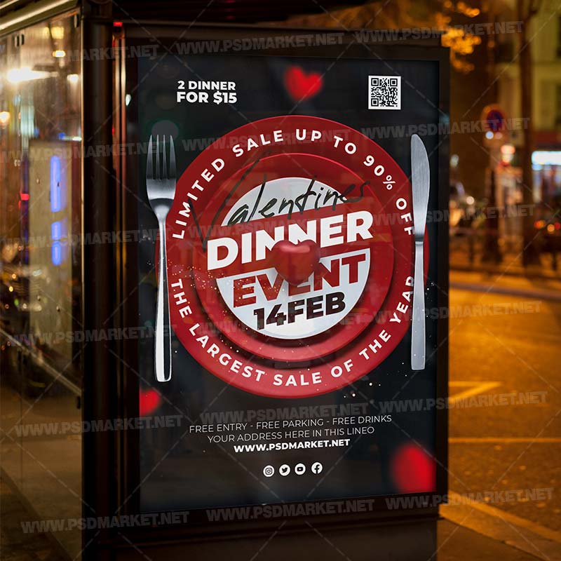 Valentines Dinner Card Printable Template Flyer PSD PSDmarket