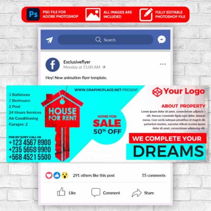 House For Rent Animated Flyer PSD Template