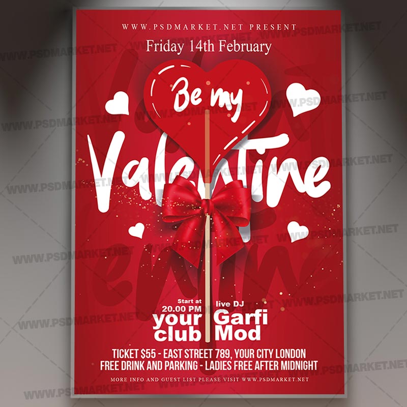 Be My Valentine Card Printable Template Flyer PSDmarket