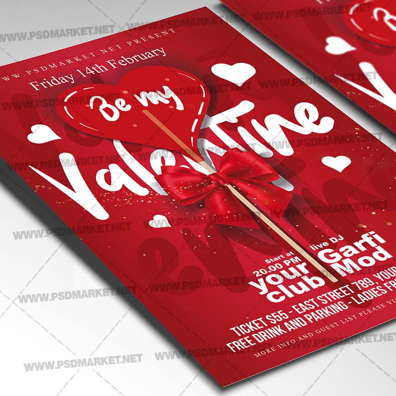 Be My Valentine Card Printable Template Flyer PSDmarket