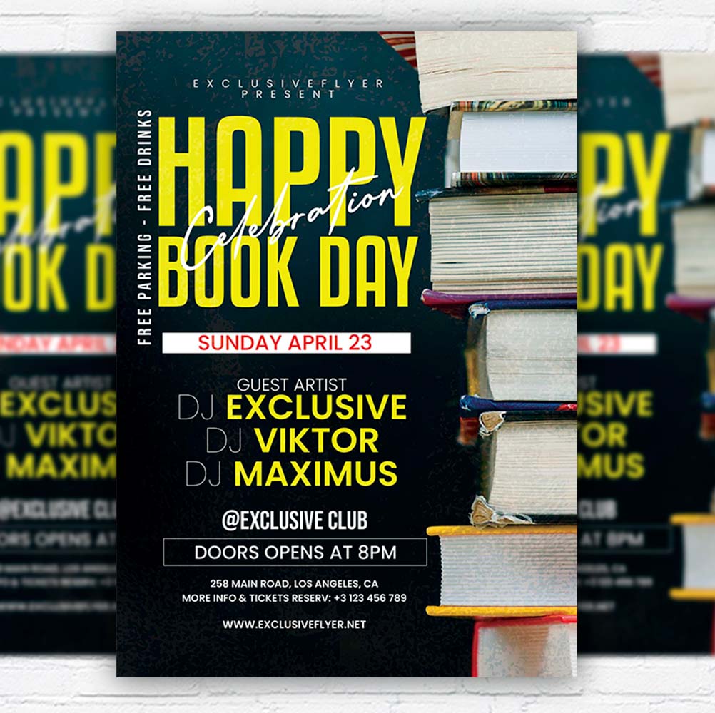 happy_book_day_celebration-flyer-template-1.jpg Happy Book Day Celebration PSD Template - Image 1