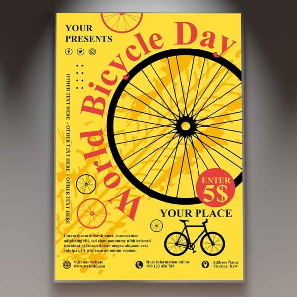 Bicycle Day Event Card Printable Template Flyer | PSDmarket