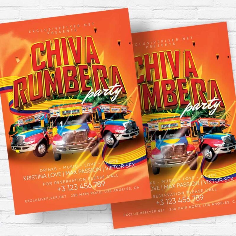 Chiva Rumbera Neon Party Printable PSD Template | PSDmarket