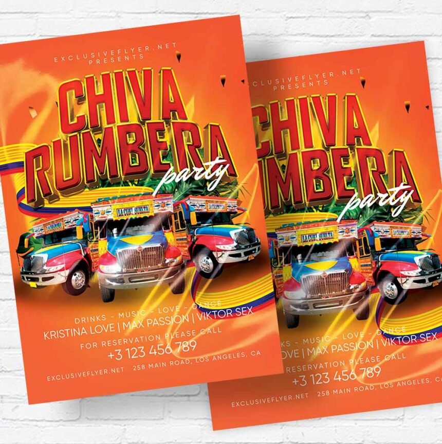 Chiva Rumbera Neon Party Printable PSD Template | PSDmarket